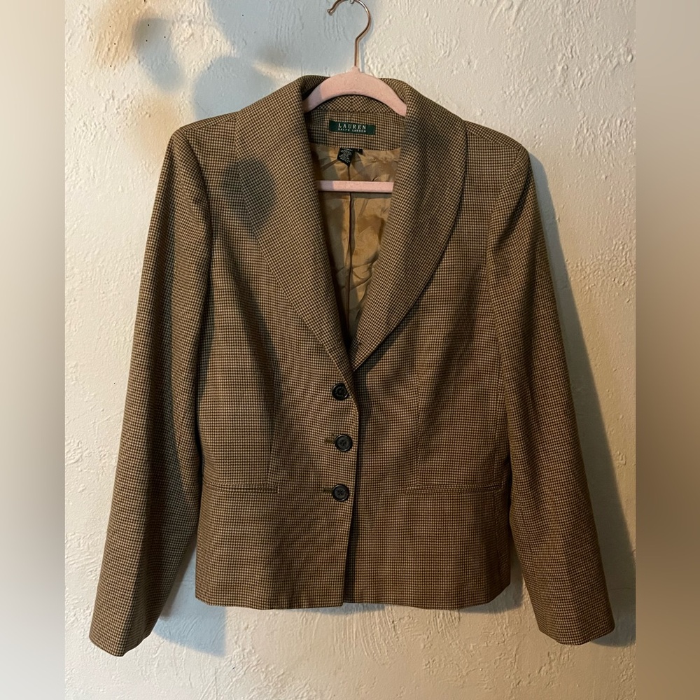 Lauren Ralph Lauren Brown Houndstooth Blazer Vintage Wool